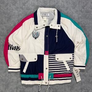Vintage 90s IZZI Colorblock Windbreaker Jacket Womens Small Nautical NWT
